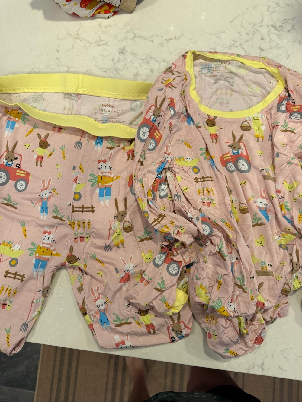 Little Sleepies Pink Pajama Set with Yellow Trim and Multicolor Print Bunnies